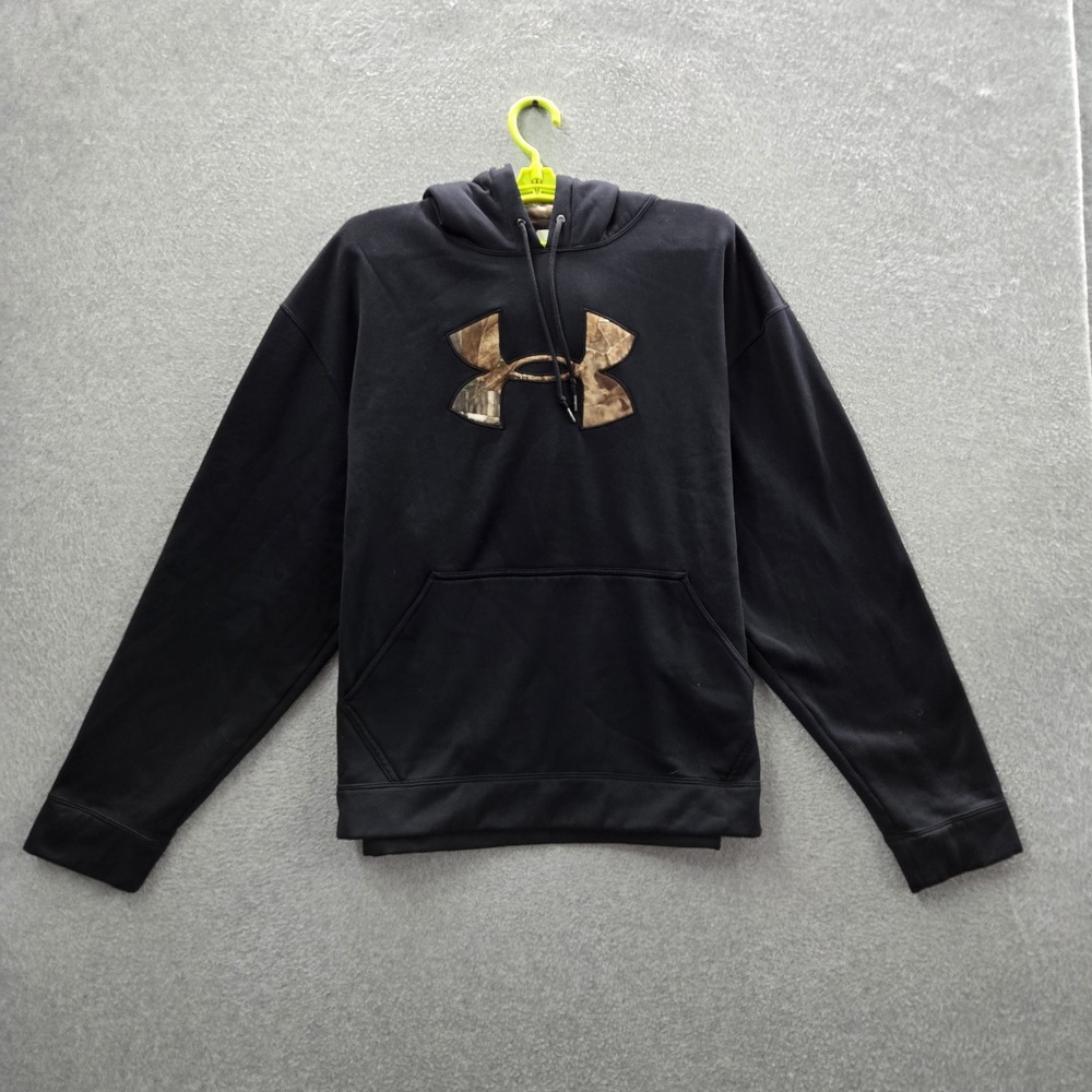 Under Armour Men Hoodie L Black Camouflage Fleece Logo Activewear Long Sleeve